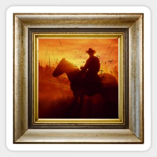 Silhouette Cowboy in retro vintage frame Sticker